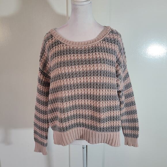 Free People Size XS At The Beach Sweater Pink Striped Chunky Pullover Casual - Picture 2 of 13